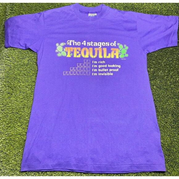 Vintage Tequila Single Stitch T-Shirt Size L Made In USA Cruise, Party Funny - Picture 1 of 9